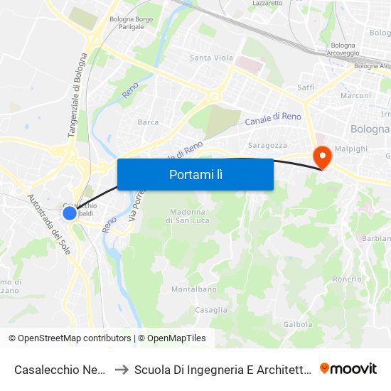 Casalecchio Nenni to Scuola Di Ingegneria E Architettura map