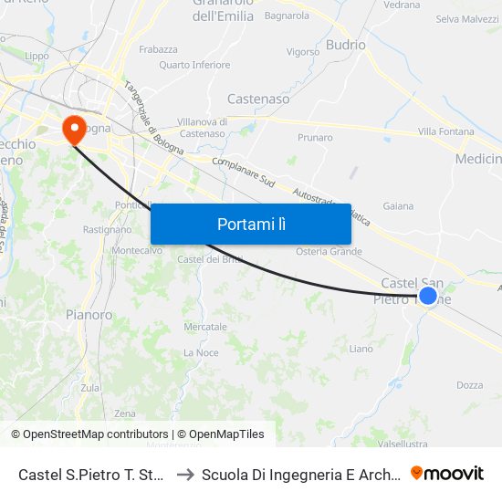 Castel S.Pietro T. Stazione to Scuola Di Ingegneria E Architettura map
