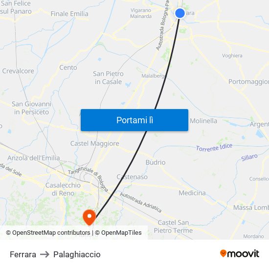 Ferrara to Palaghiaccio map