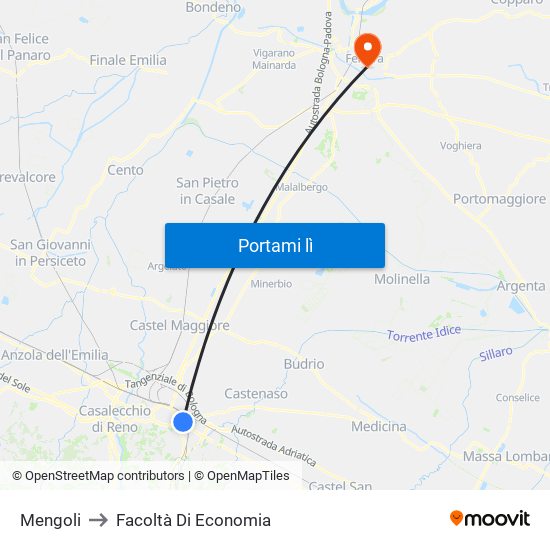 Mengoli to Facoltà Di Economia map