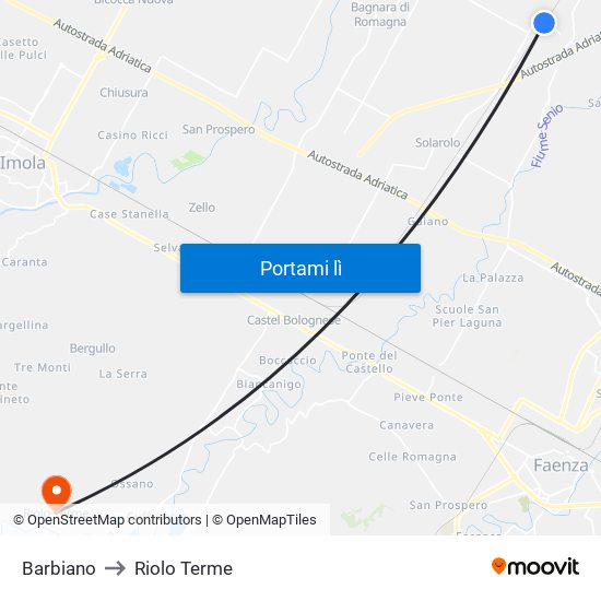 Barbiano to Riolo Terme map