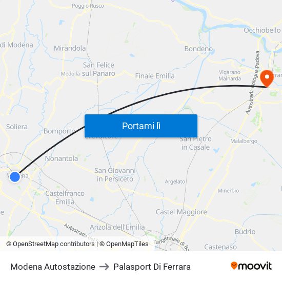 Modena  Autostazione to Palasport Di Ferrara map