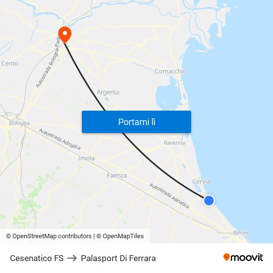 Cesenatico FS to Palasport Di Ferrara map