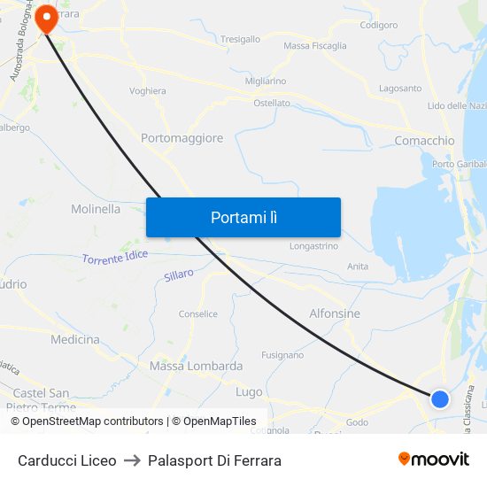 Carducci Liceo to Palasport Di Ferrara map