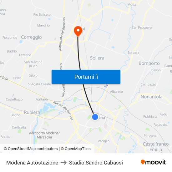 Modena  Autostazione to Stadio Sandro Cabassi map