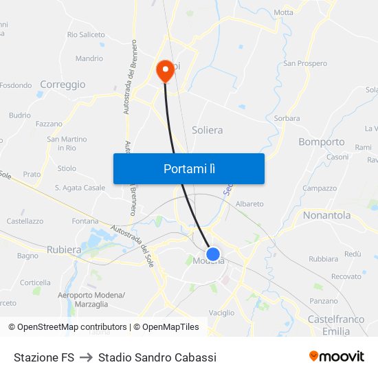 Stazione FS to Stadio Sandro Cabassi map