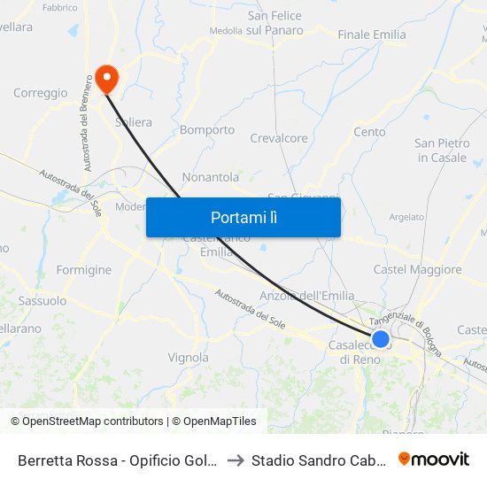 Berretta Rossa - Opificio Golinelli to Stadio Sandro Cabassi map