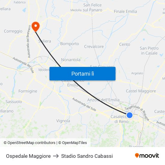 Ospedale Maggiore to Stadio Sandro Cabassi map