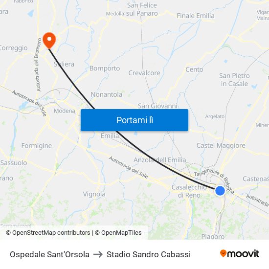 Ospedale Sant'Orsola to Stadio Sandro Cabassi map