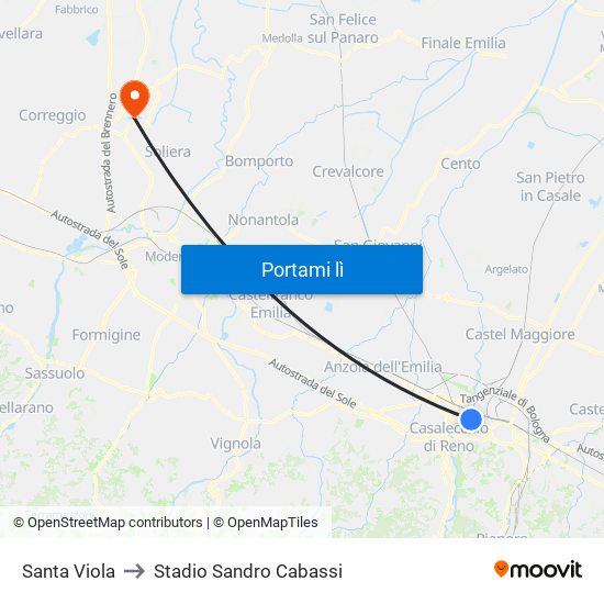 Santa Viola to Stadio Sandro Cabassi map