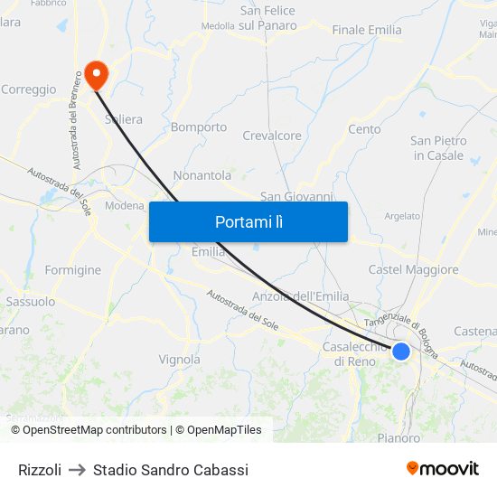 Rizzoli to Stadio Sandro Cabassi map