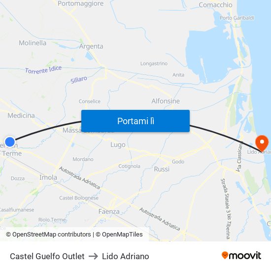 Castel Guelfo Outlet to Lido Adriano map