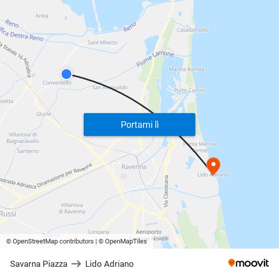 Savarna Piazza to Lido Adriano map
