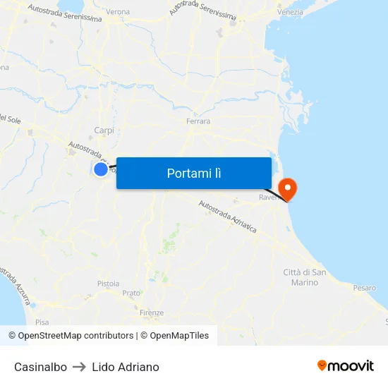 Casinalbo to Lido Adriano map