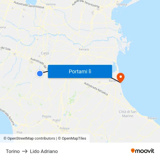 Torino to Lido Adriano map