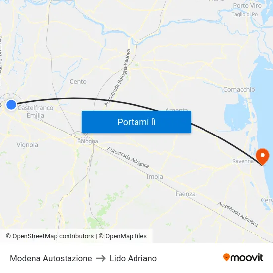 Modena Autostazione to Lido Adriano map