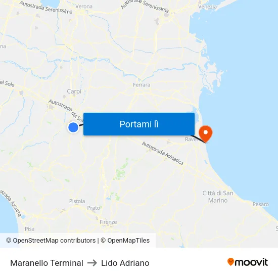 Maranello Terminal to Lido Adriano map