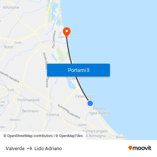 Valverde to Lido Adriano map