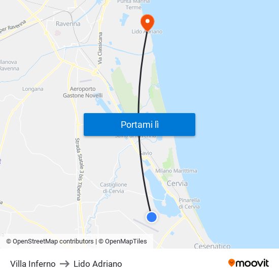 Villa Inferno to Lido Adriano map
