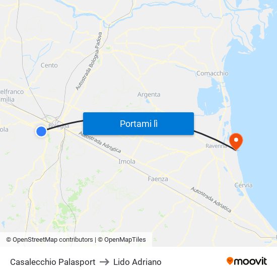 Casalecchio Palasport to Lido Adriano map