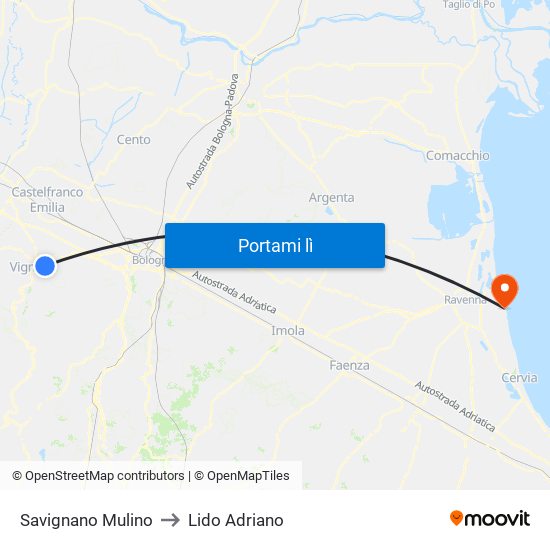 Savignano Mulino to Lido Adriano map