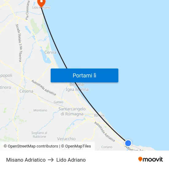 Misano Adriatico to Lido Adriano map