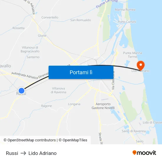 Russi to Lido Adriano map