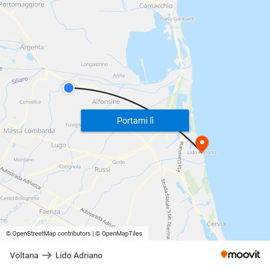 Voltana to Lido Adriano map