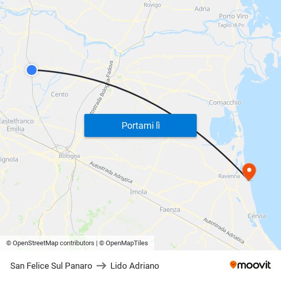 San Felice Sul Panaro to Lido Adriano map