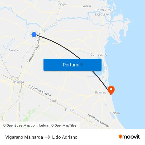 Vigarano Mainarda to Lido Adriano map