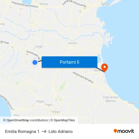 Emilia Romagna 1 to Lido Adriano map