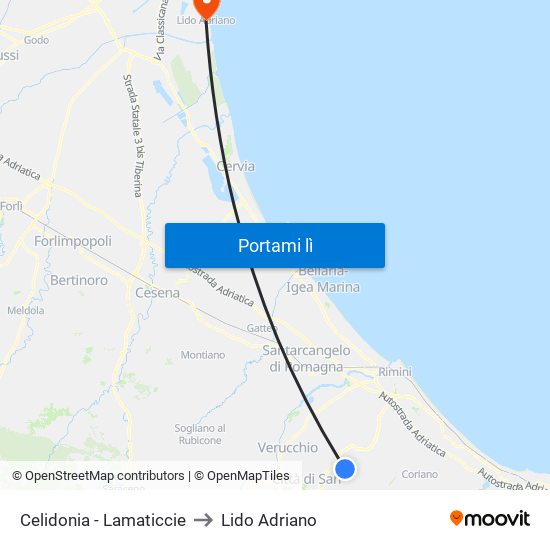 Celidonia - Lamaticcie to Lido Adriano map