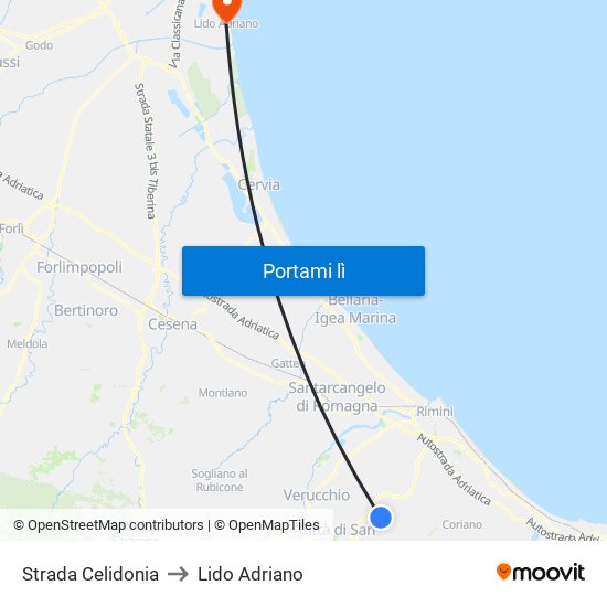 Strada Celidonia to Lido Adriano map