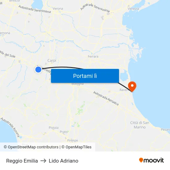 Reggio Emilia to Lido Adriano map