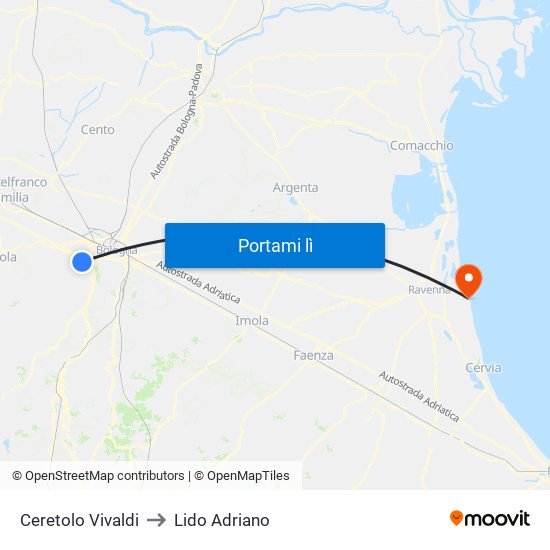 Ceretolo Vivaldi to Lido Adriano map