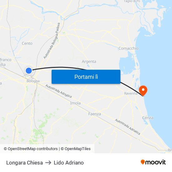 Longara Chiesa to Lido Adriano map