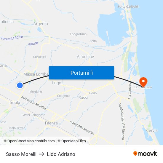 Sasso Morelli to Lido Adriano map