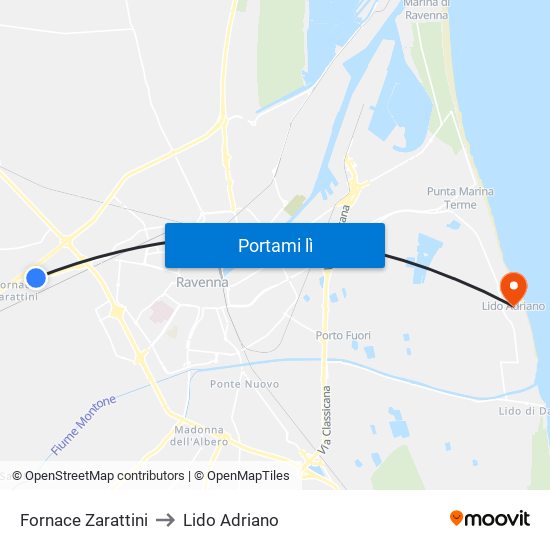 Fornace Zarattini to Lido Adriano map