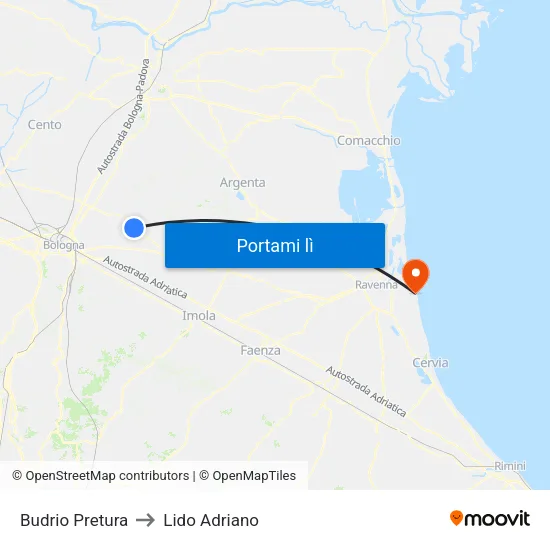 Budrio Pretura to Lido Adriano map