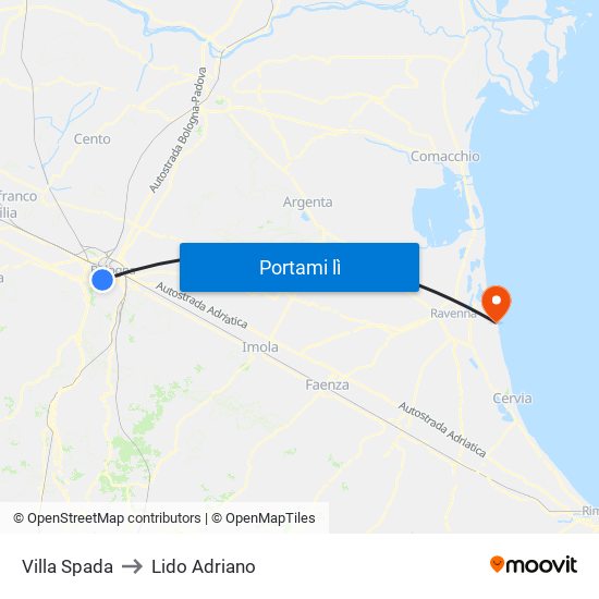 Villa Spada to Lido Adriano map