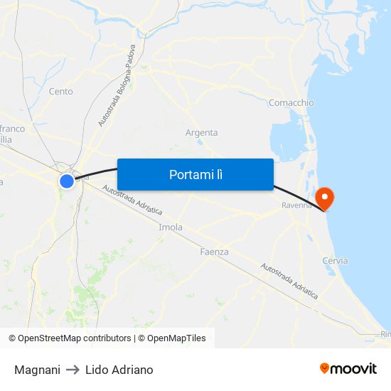 Magnani to Lido Adriano map