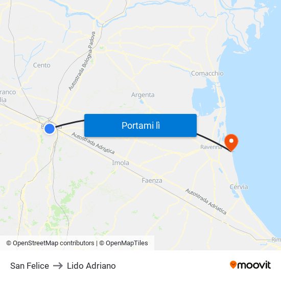 San Felice to Lido Adriano map