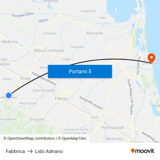 Fabbrica to Lido Adriano map