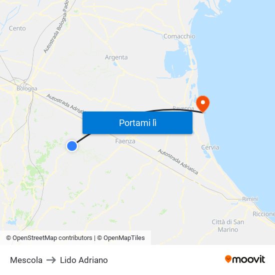 Mescola to Lido Adriano map