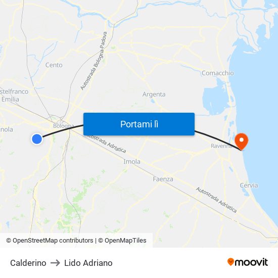 Calderino to Lido Adriano map