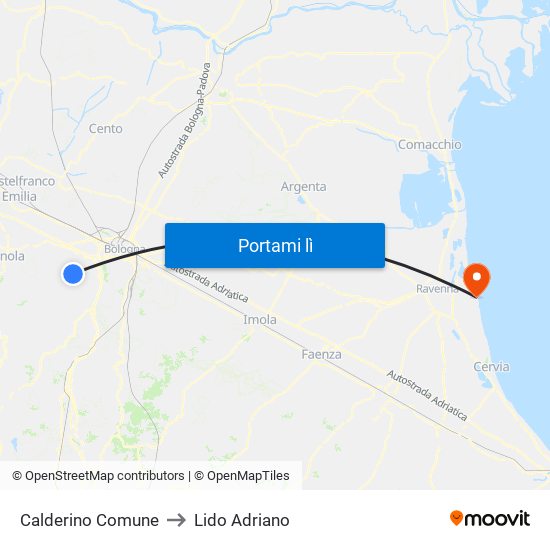 Calderino Comune to Lido Adriano map