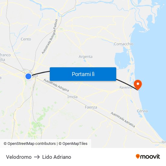 Velodromo to Lido Adriano map