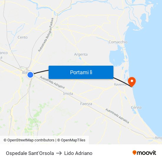 Ospedale Sant'Orsola to Lido Adriano map