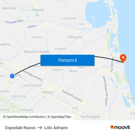 Ospedale Nuovo to Lido Adriano map