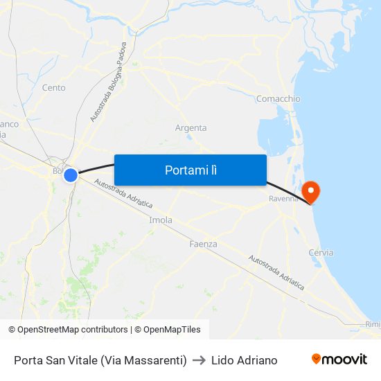 Porta San Vitale (Via Massarenti) to Lido Adriano map